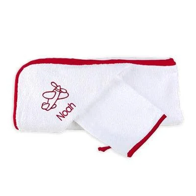 Personalized Basic Hooded Towel & Wash Mitt Set with Airplane