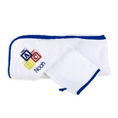 Personalized Basic Hooded Towel & Wash Mitt Set with ABC Blocks