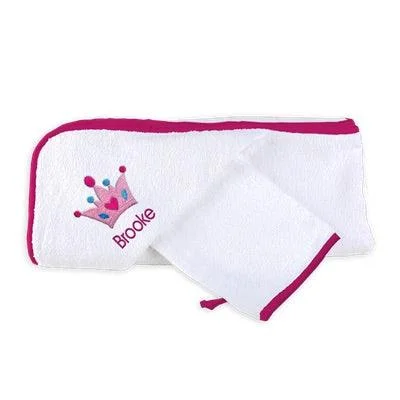 Personalized Basic Hooded Towel & Wash Mitt Set with Crown