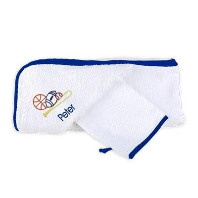 Personalized Basic Hooded Towel & Wash Mitt Set with Sports