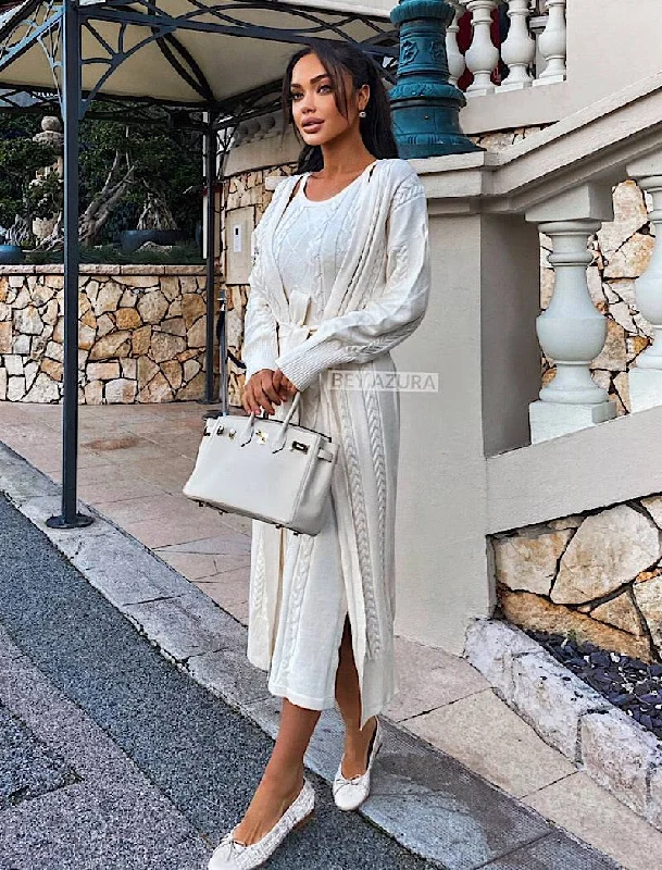 Knit Sleeveless Dress And Long Sleeve Robe Two Piece Set