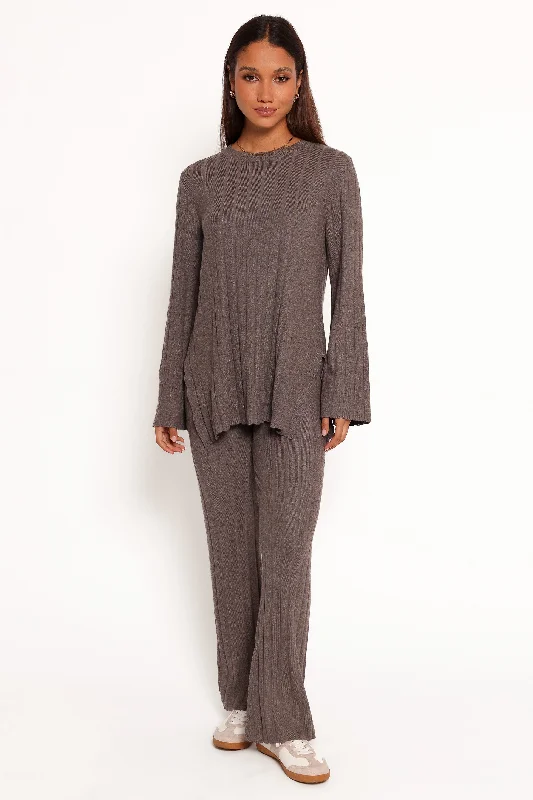 Silvie Long Sleeve Knitted Set - Charcoal Grey