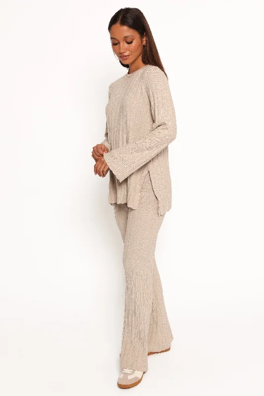 Silvie Long Sleeve Knitted Set - Oatmeal