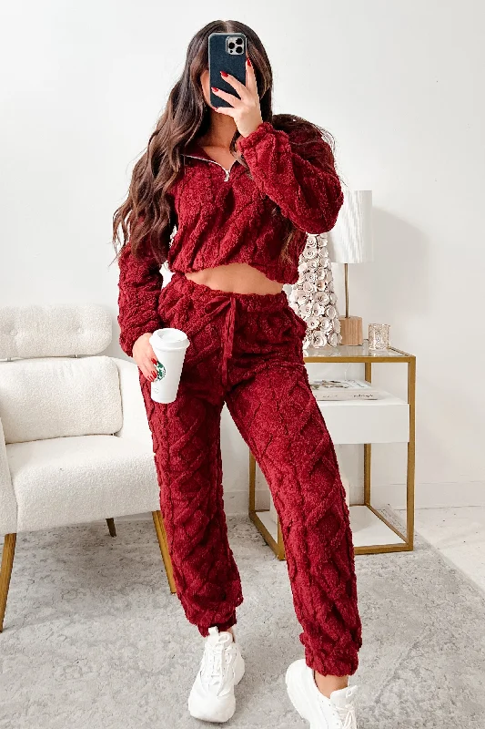 Letting Go Of Stress Sherpa Lounge Set (Wine)