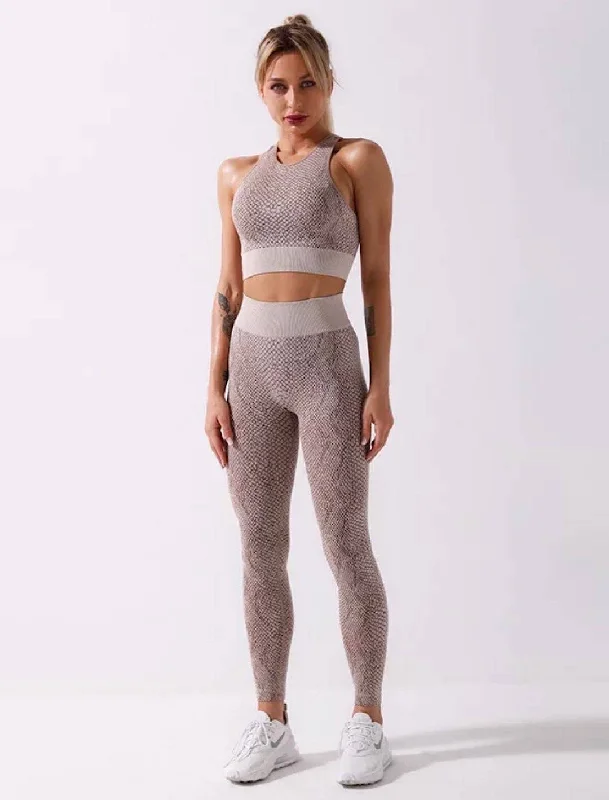 Snake Print Seamless Leggings Padded Bra Top Gym Set