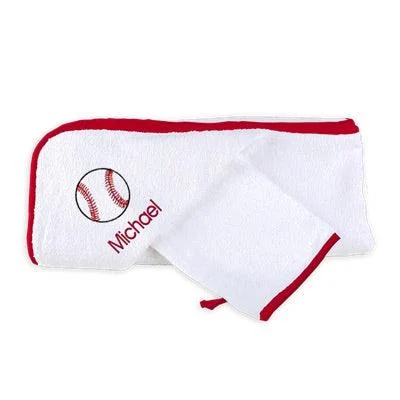 Personalized Basic Hooded Towel & Wash Mitt Set with Baseball