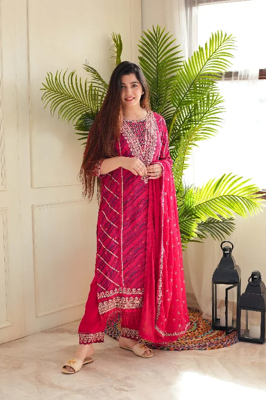 Muskaan Red Printed Suit Set