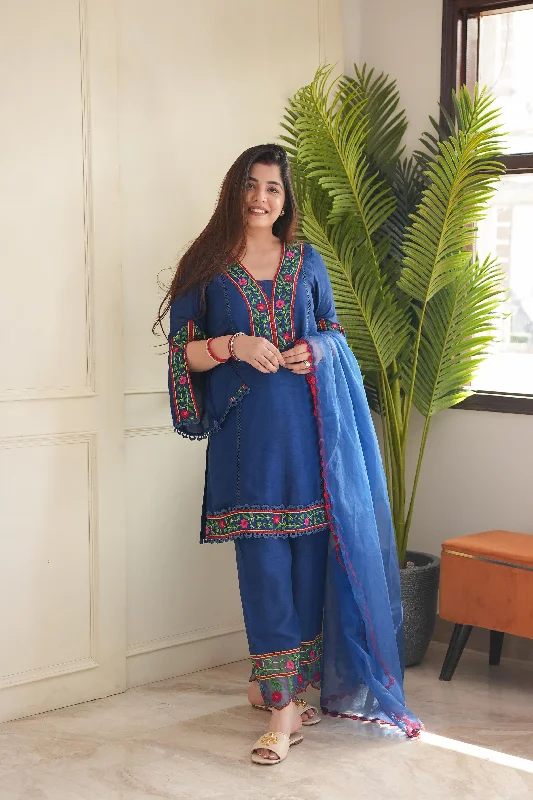 Rajha Blue Thread Work Silk Suit