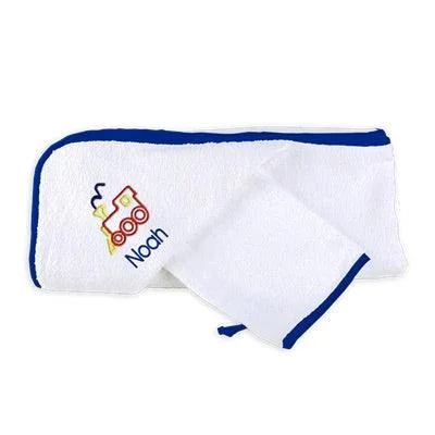 Personalized Basic Hooded Towel & Wash Mitt Set with Train