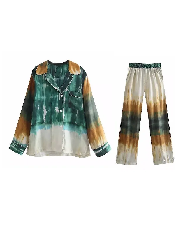 Tie Dye Silky Shirt And Pants Set