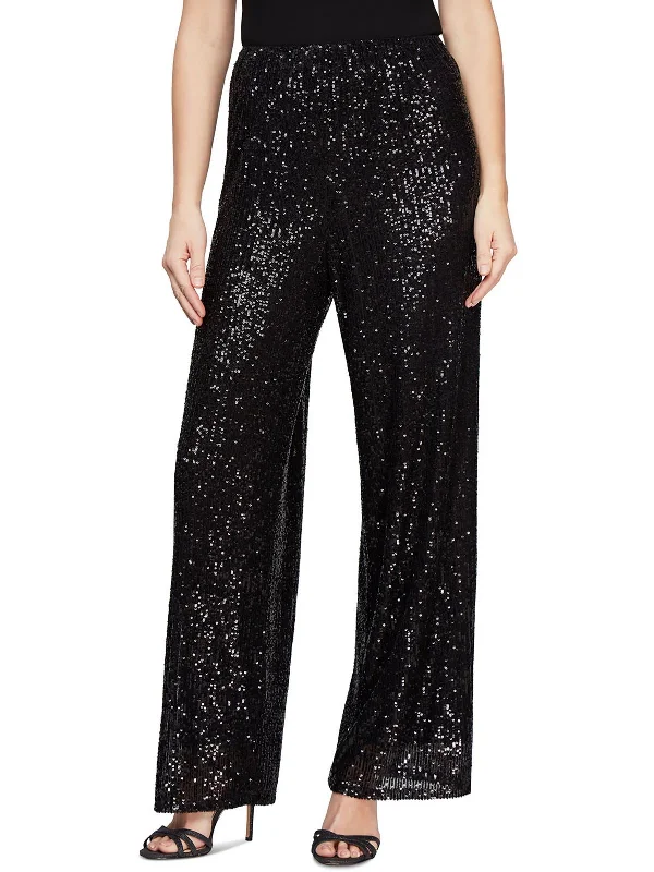 Womens Sequined High Rise Wide Leg Pants