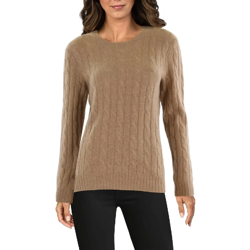 Womens Cashmere Cable Knit Crewneck Sweater