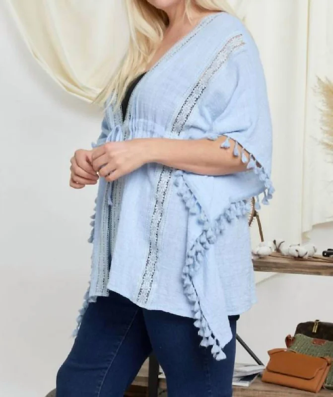 Plus Sheer Kimono In Light Blue