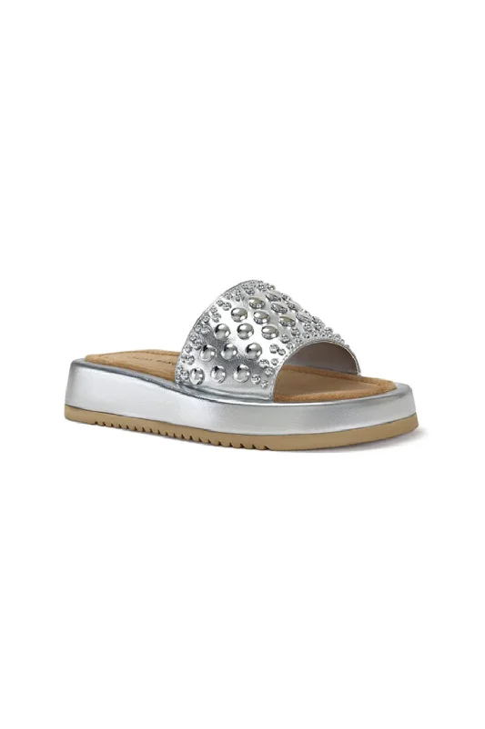 Azalea Wang Espinosa Stud Slides for Women in Silver | ESPINOSA-SILVER