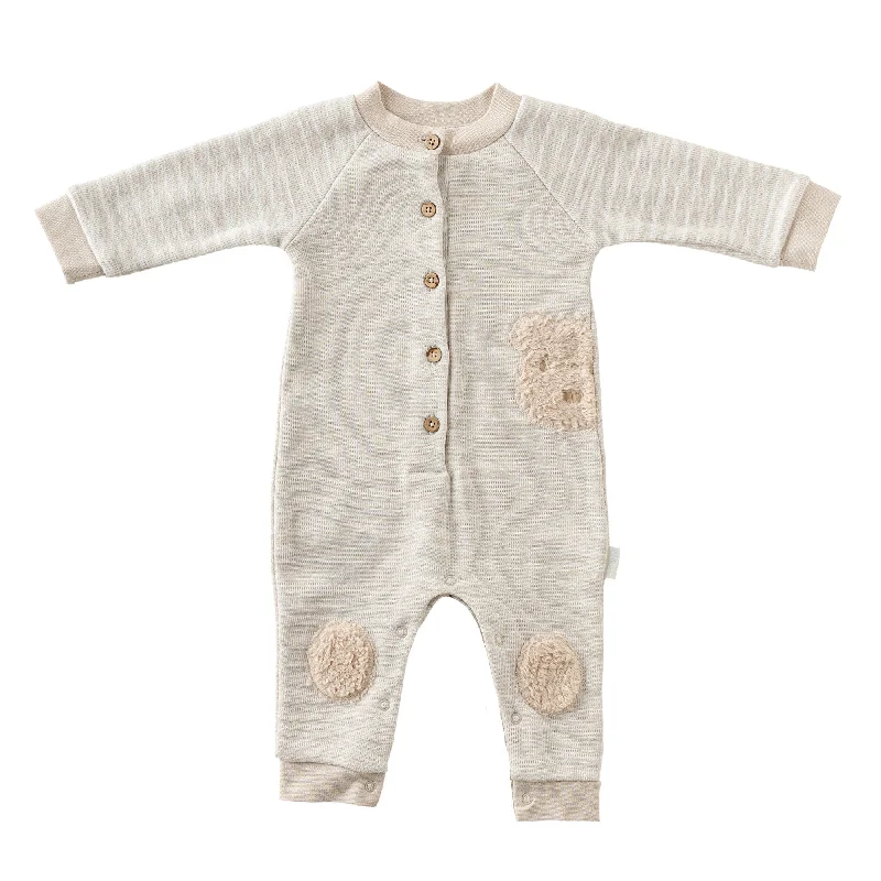 Beige Bear Striped Romper