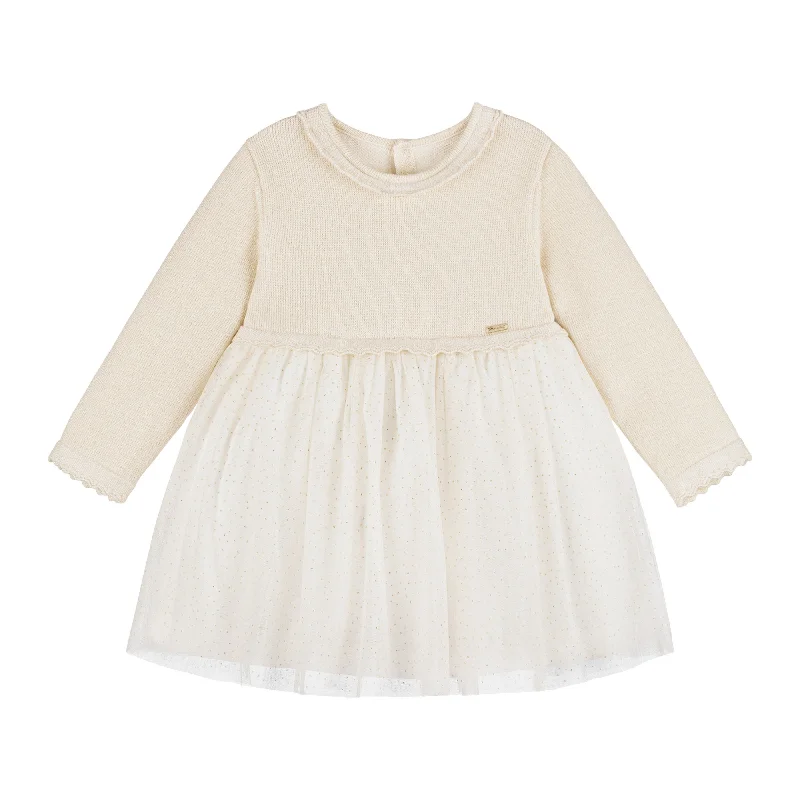 Ivory Knit Jersey Tulle Dress