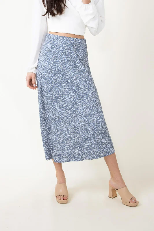 Ditsy Floral Midi Skirt for Women in Blue | 71120-SKYBLUE