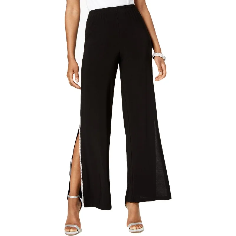 Petites Womens Embellished Split Hem Wide Leg Pants