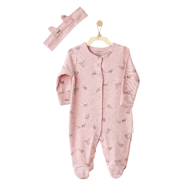 Pink Deer Print Babygrow & Headband