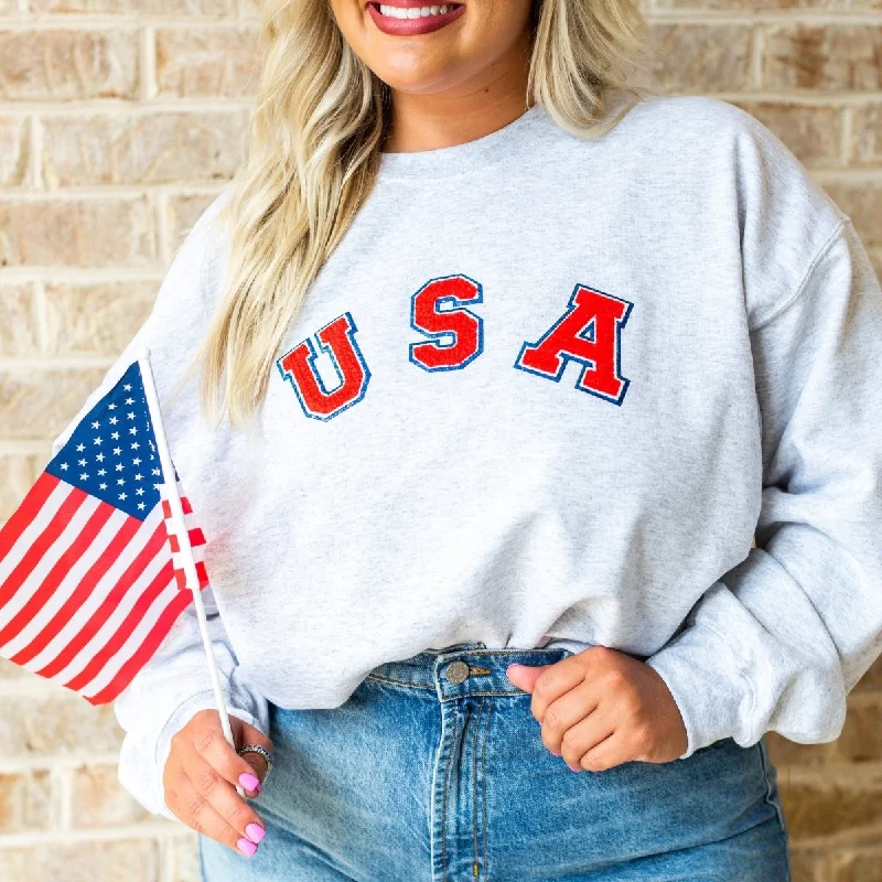 USA Letter Patch Crewneck Sweatshirt