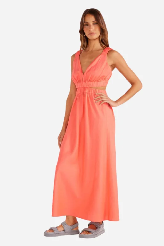 Minkpink Lila Linen Cut Out Midi Dress in Pink