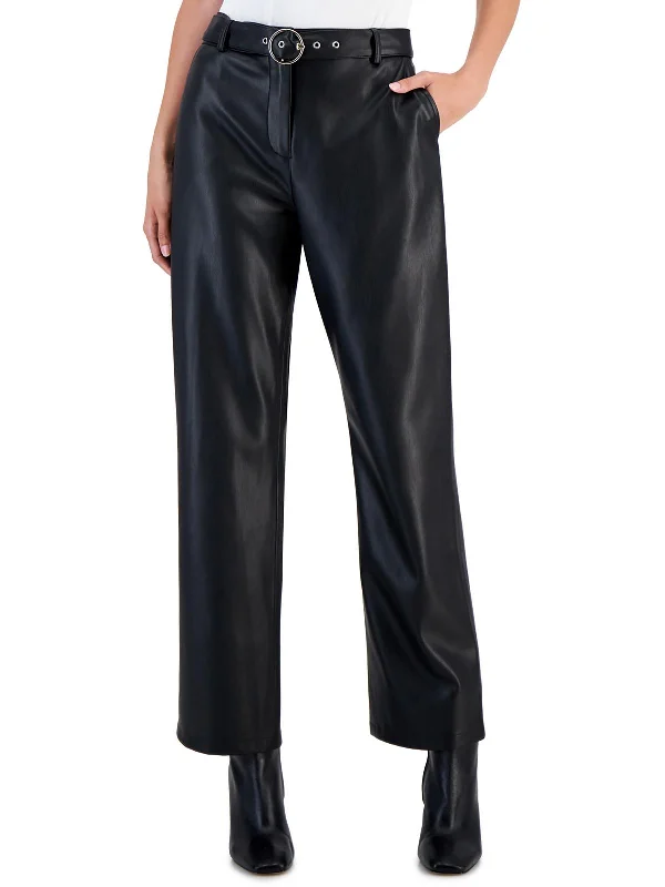 Womens Faux Leather Ankle Pants