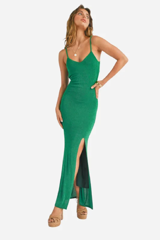 Sage the Label Cacti Open Back Ruffle Maxi Dress in Jade