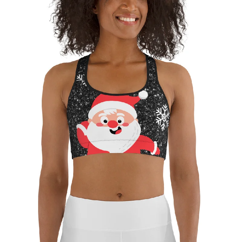 Sparkly Santa Print Sports Bra