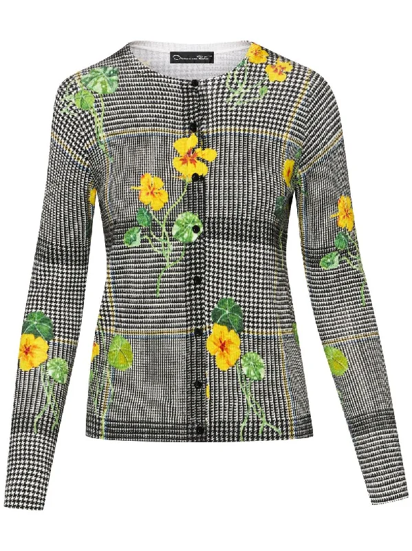 Oscar De La Renta Women's Nasturtium Floral Plaid Printed Cardigan In Ivory Multi M