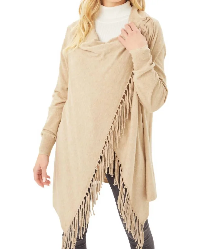 Fringed Wrap Top In Oatmeal