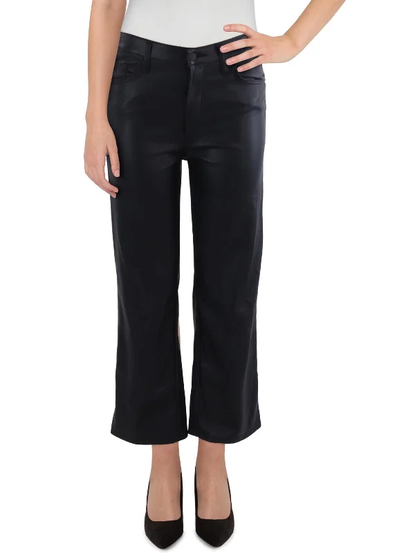 Rambler Womens Faux Leather Mid-Rise Straight Leg Pants