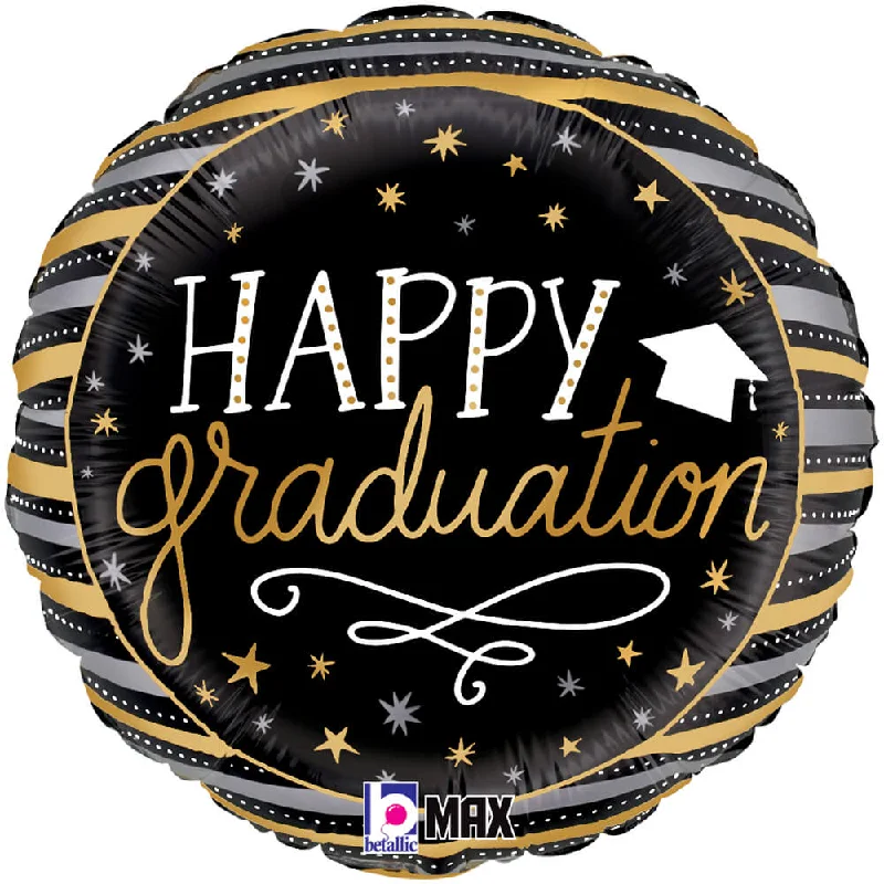 18 inch SATIN METALLIC HAPPY GRADUATION STRIPES