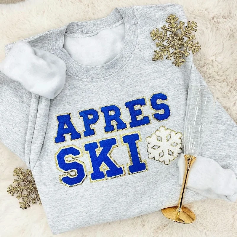 Apres Ski Letter Patch Crewneck Sweatshirt