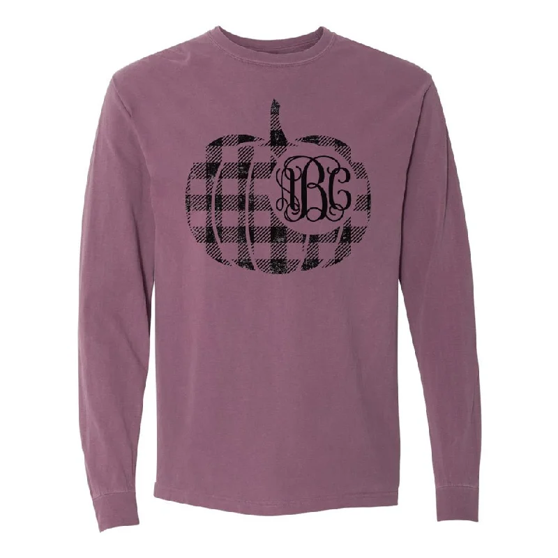 Monogrammed 'Plaid Pumpkin' Comfort Colors Long Sleeve T-Shirt