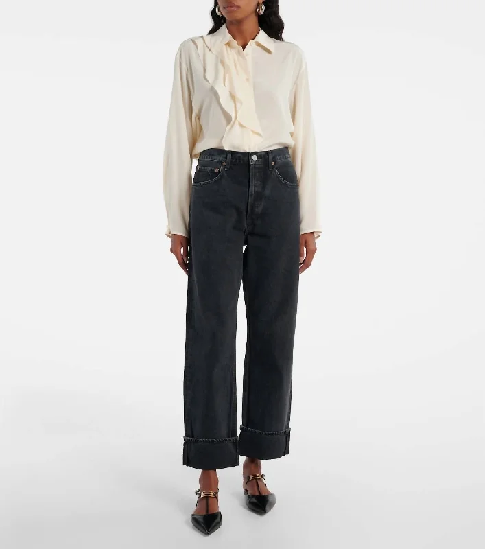 Fran Low Slung Straight Jeans In Black Tea