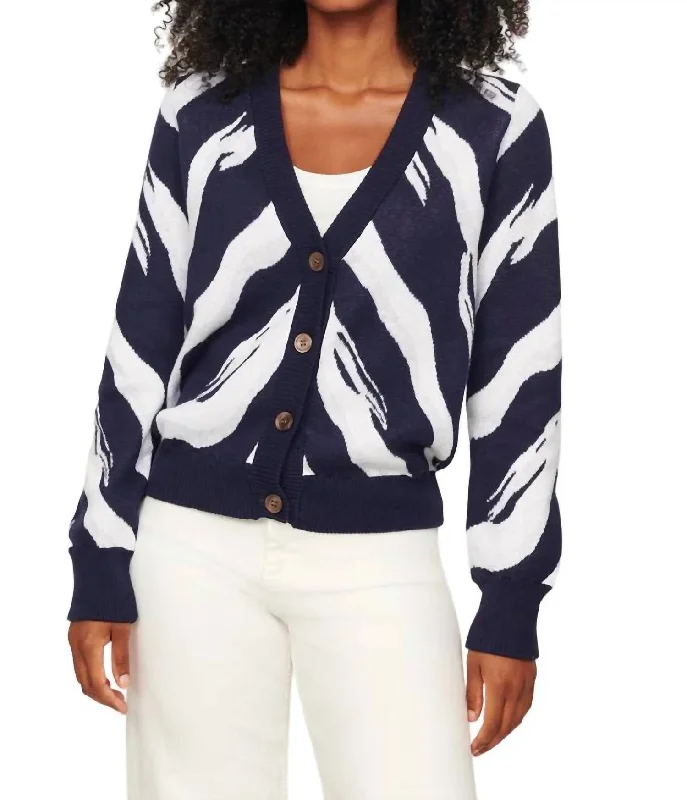 Mila Zebra Vee Cardigan In Midnight Multi