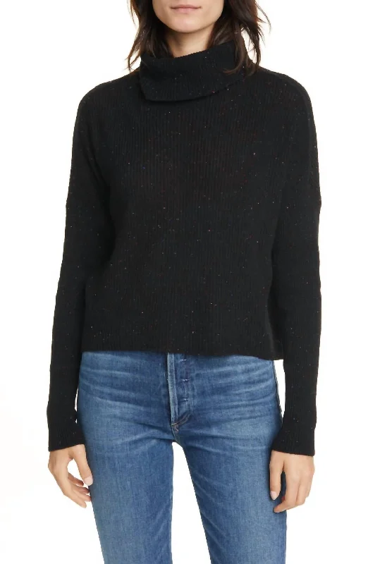 Beatrice Rib Nep Cashmere Turtleneck Sweater In Black