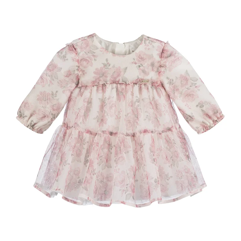 Pink Floral Tulle Smocked Dress