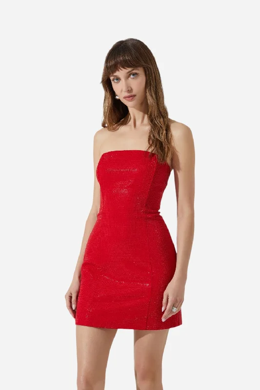 ASTR Mira Rhinestone Mini Dress in Red