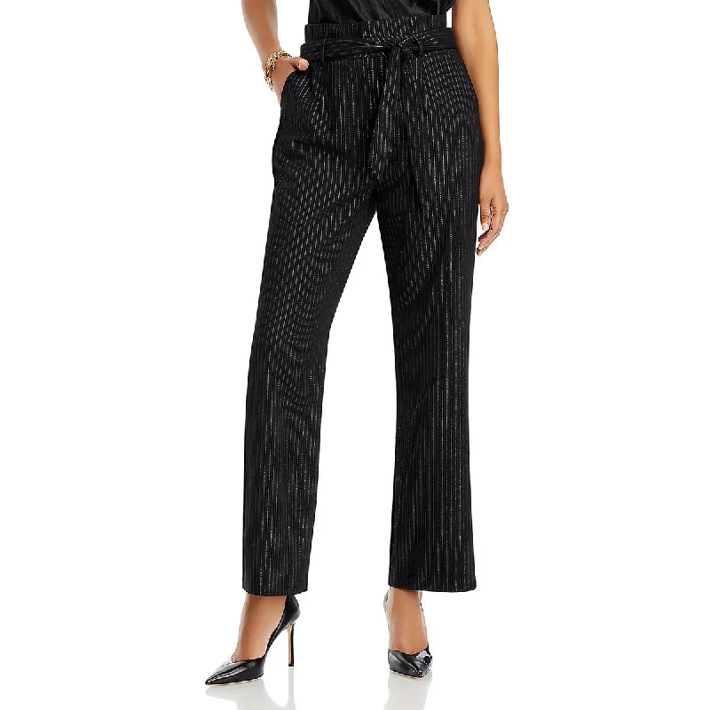 Womens Pinstripe Wide Leg High-Waisted Pants