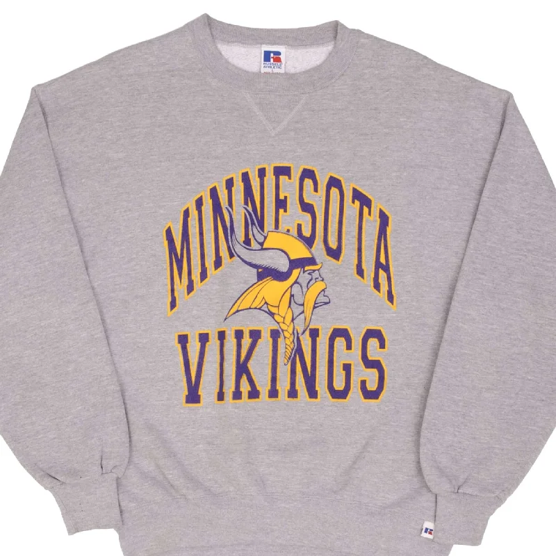 VINTAGE NFL MINNESOTA VIKINGS GREY RUSSEL SWEATSHIRT 1990S LARGE MADE IN USA