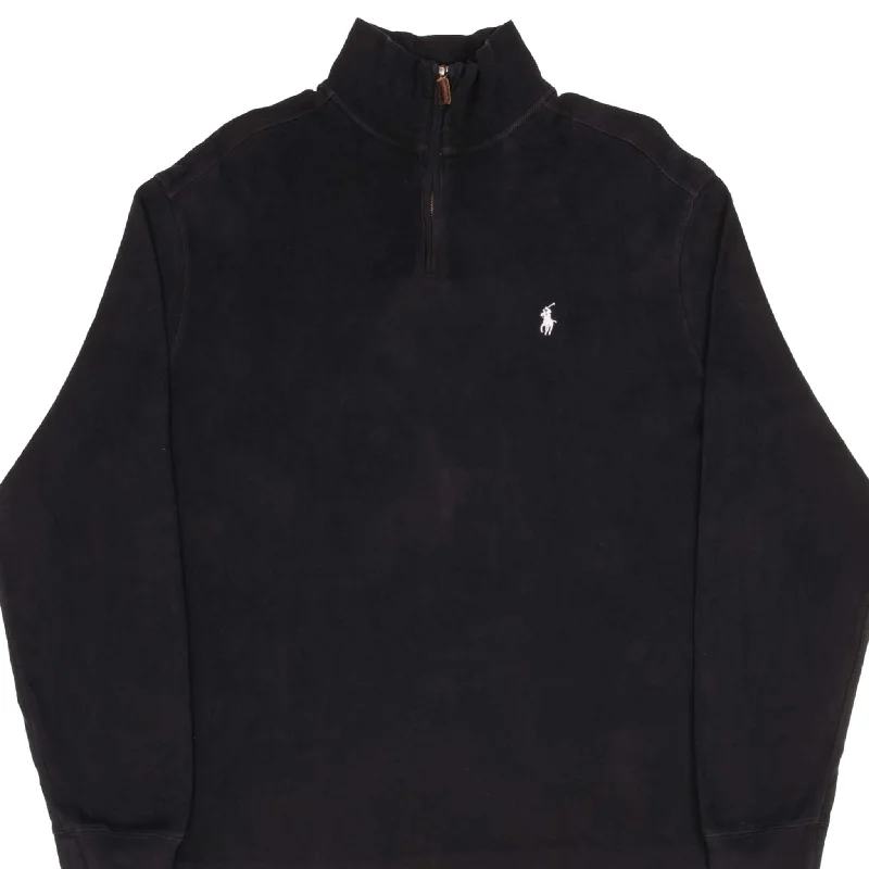 VINTAGE POLO RALPH LAUREN BLACK QUARTER 1/4 ZIP SWEATER 1990S SIZE XL