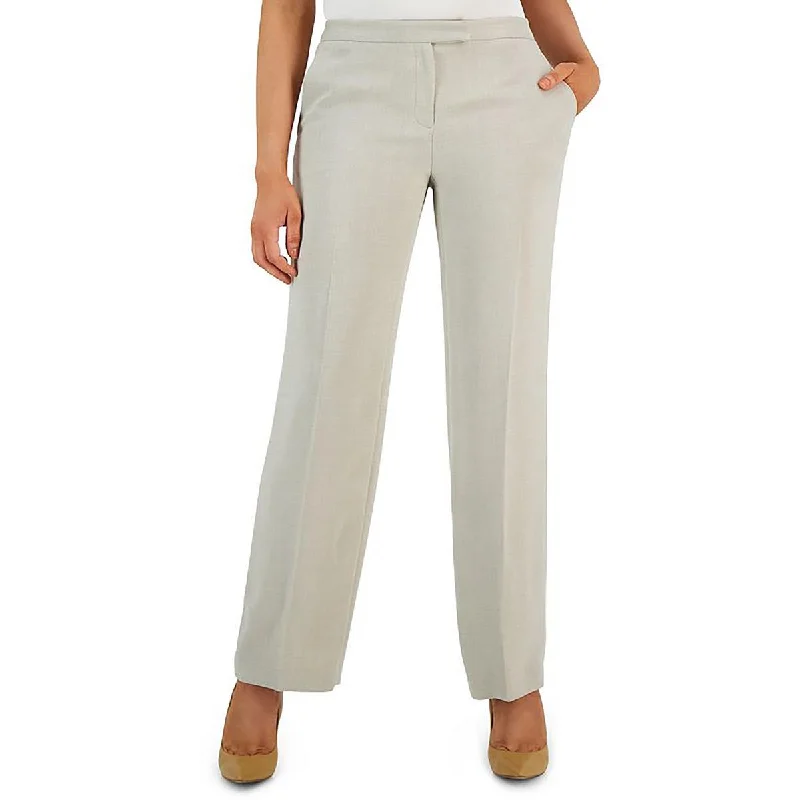 Womens Pockets Solid Straight Leg Pants