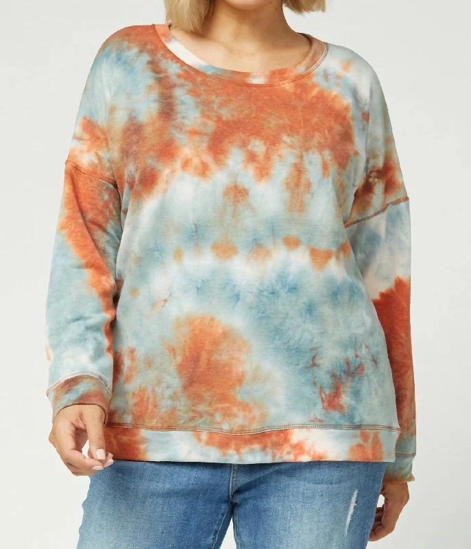 Tie Dye Sweater- Plus In Pumpkin And Blue