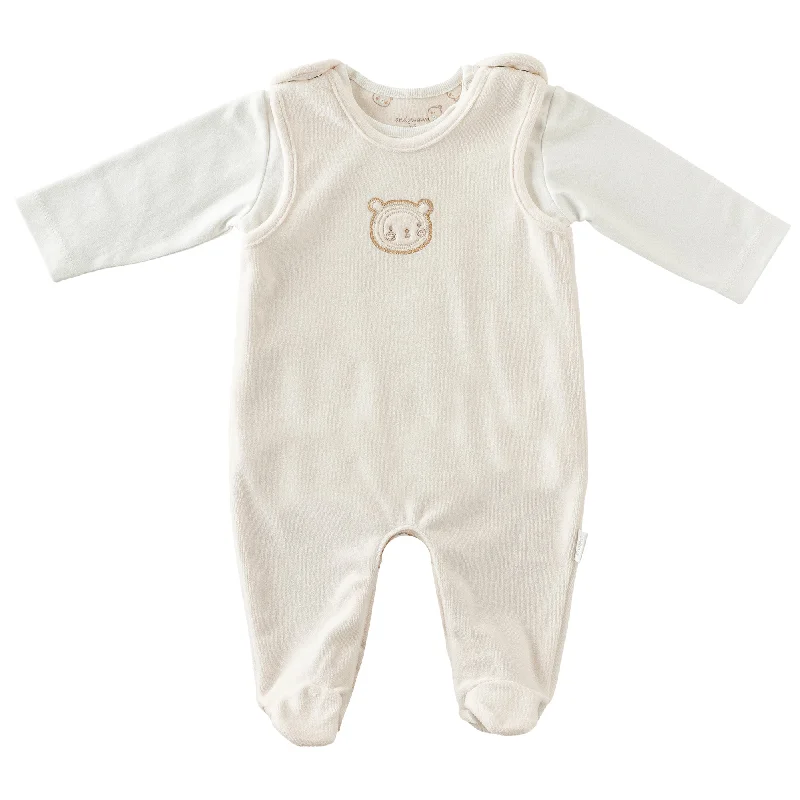 Cream Bear Graphic Overall Babygrow