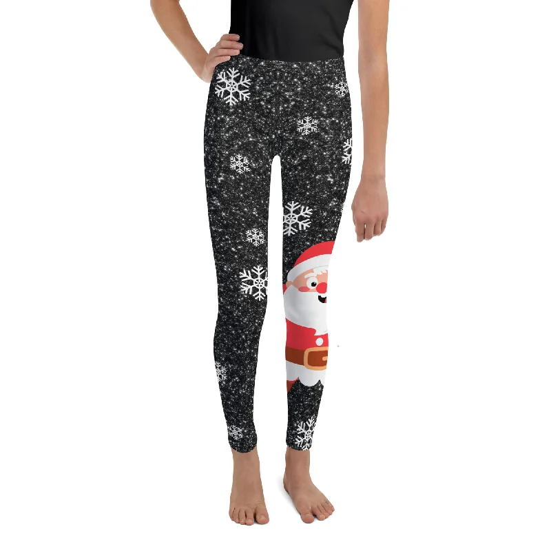 Sparkly Santa Print Youth Leggings