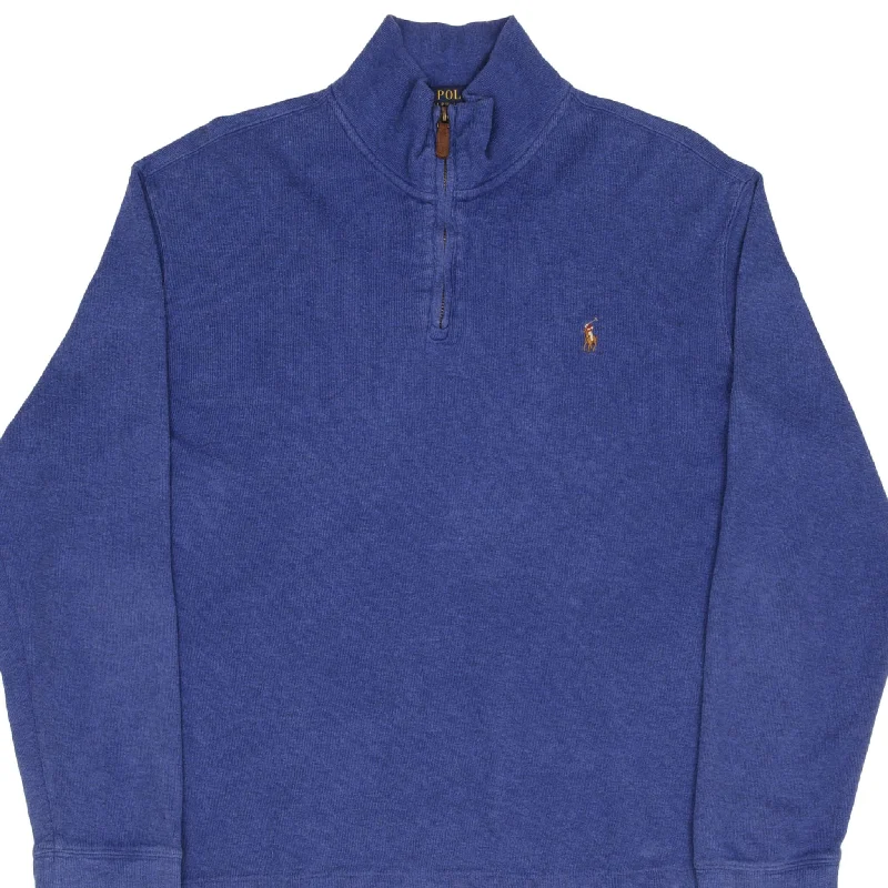 POLO RALPH LAUREN BLUE QUARTER 1/4 ZIP SWEATER SIZE LARGE