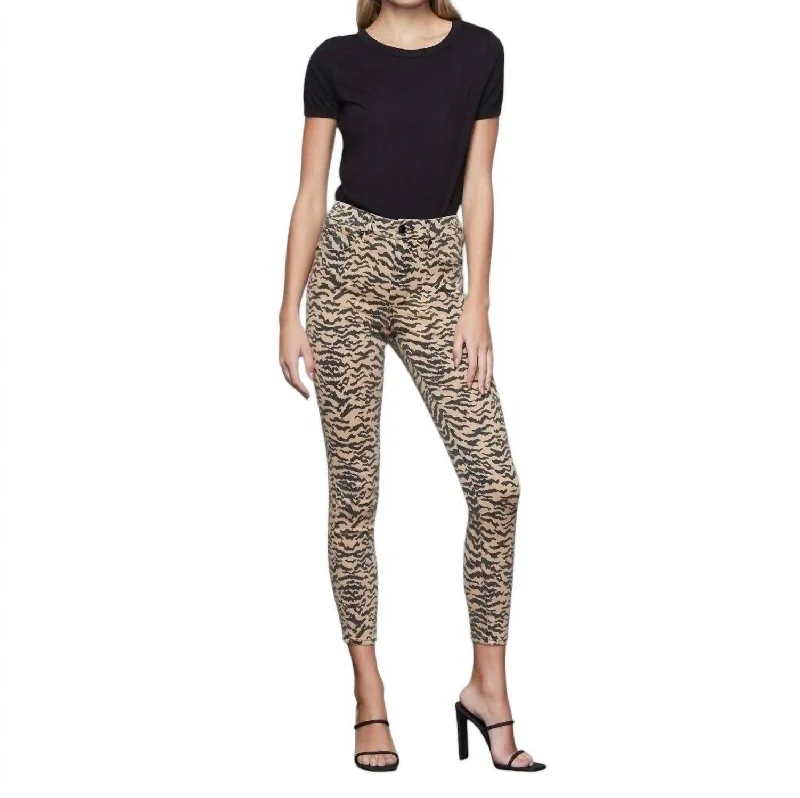 Zebra Print High Rise Skinny Jeans In Multicolor