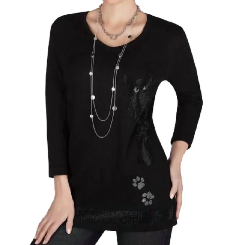 Rhinestone Cat Sweater In Black