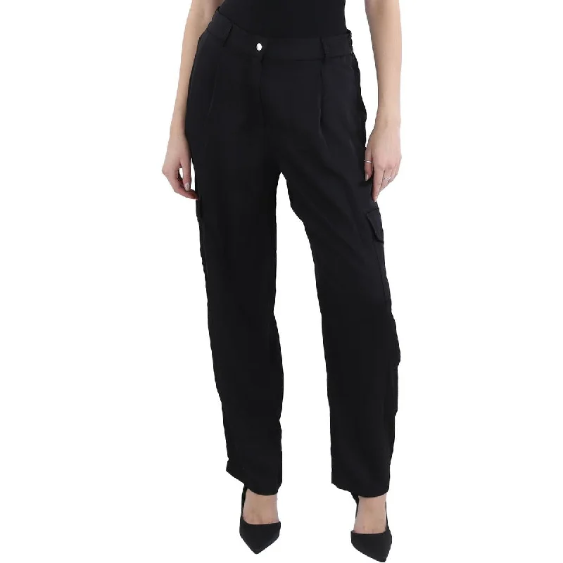 Womens Satin High Rise Cargo Pants